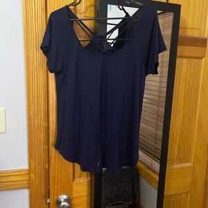 Blue Backless Short Sleeve T-Shirt